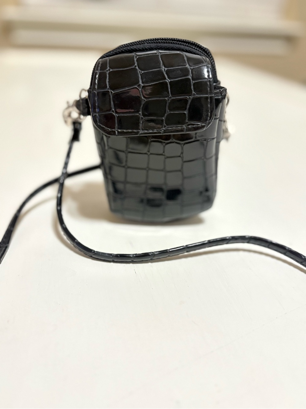 Black Croc-Embossed Mini Crossbody Bag - Women